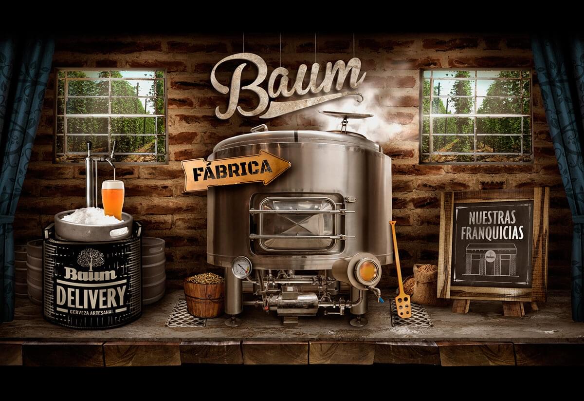 baum fabrica. Arte, diseño. Ilustraciones Cerveza Baum