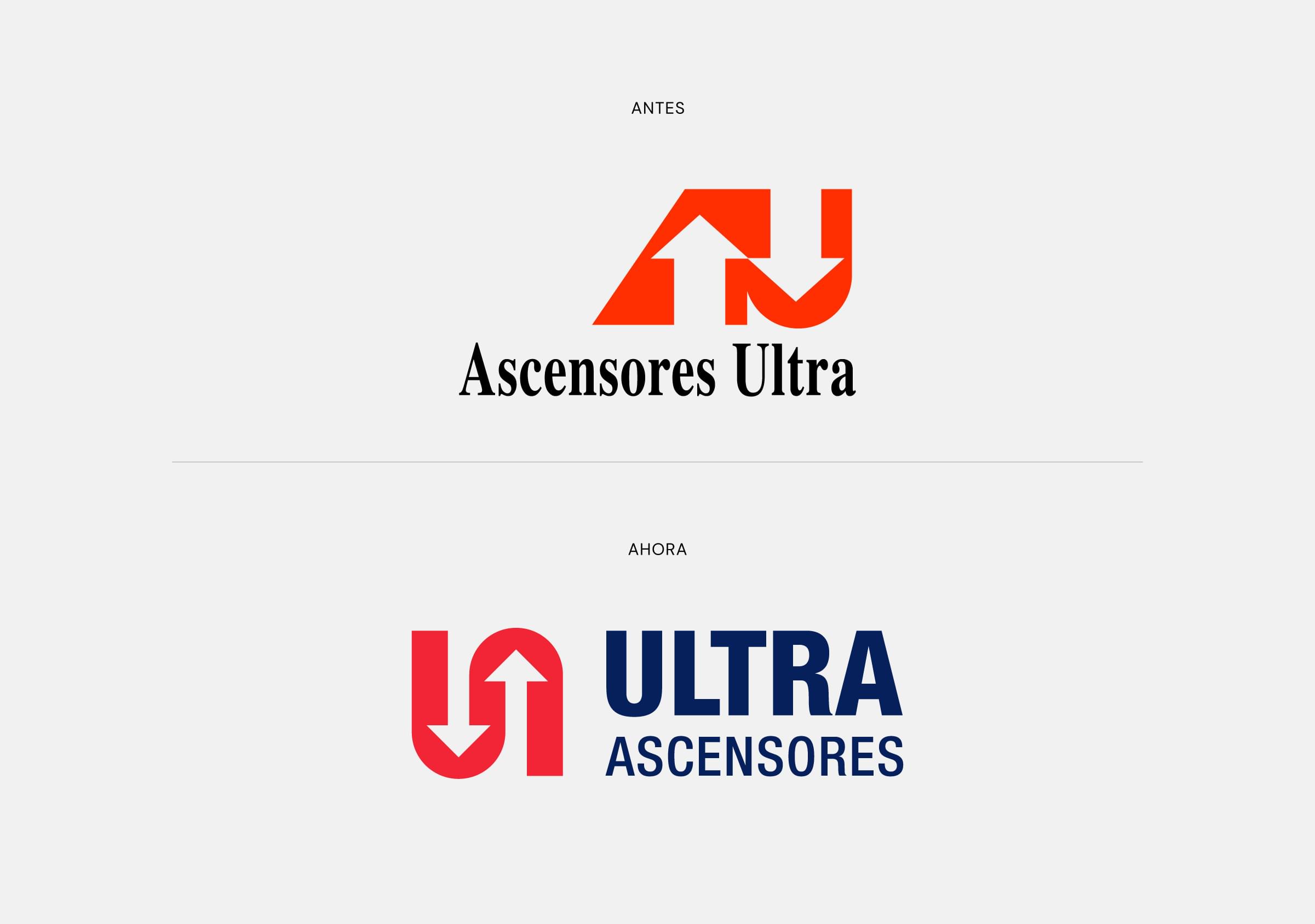 Rebranding-Ultra Ascensores-Antes-Ahora-Isologotipo