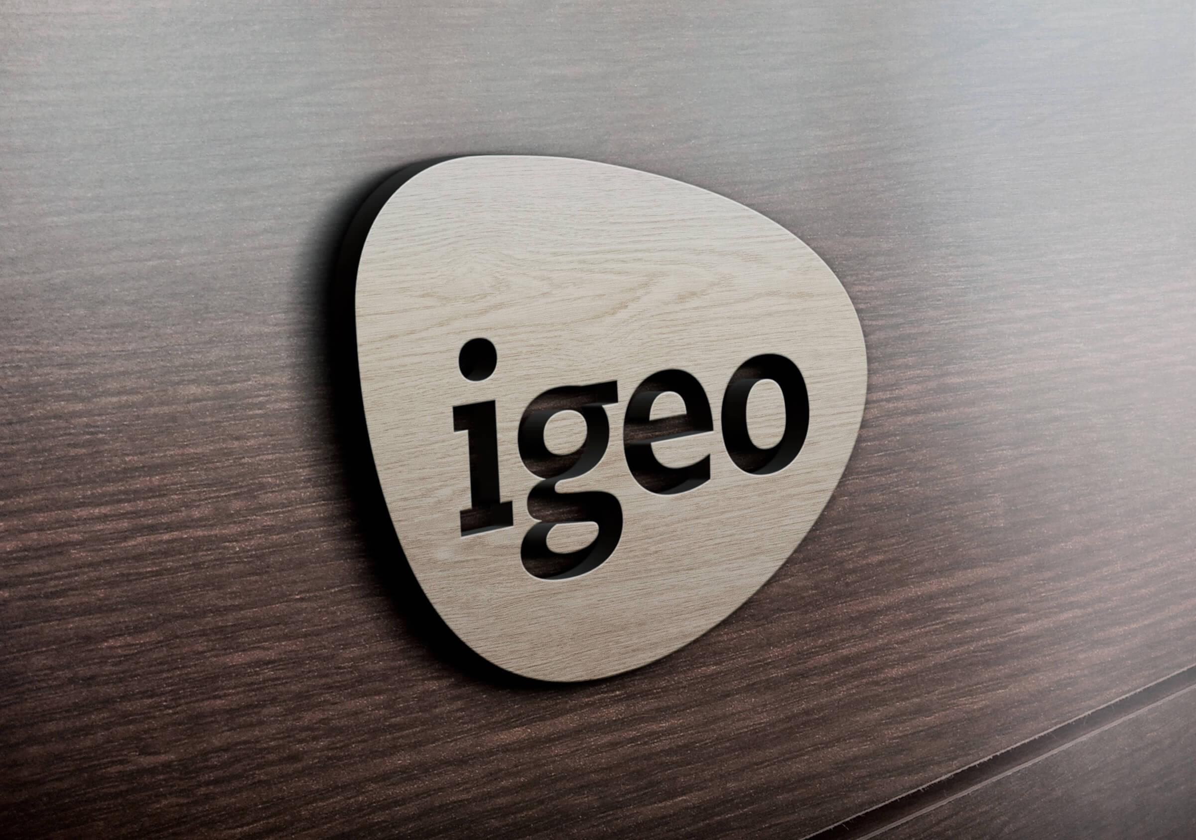 Branding-Igeo-Aplicación-Isologotipo sobre madera