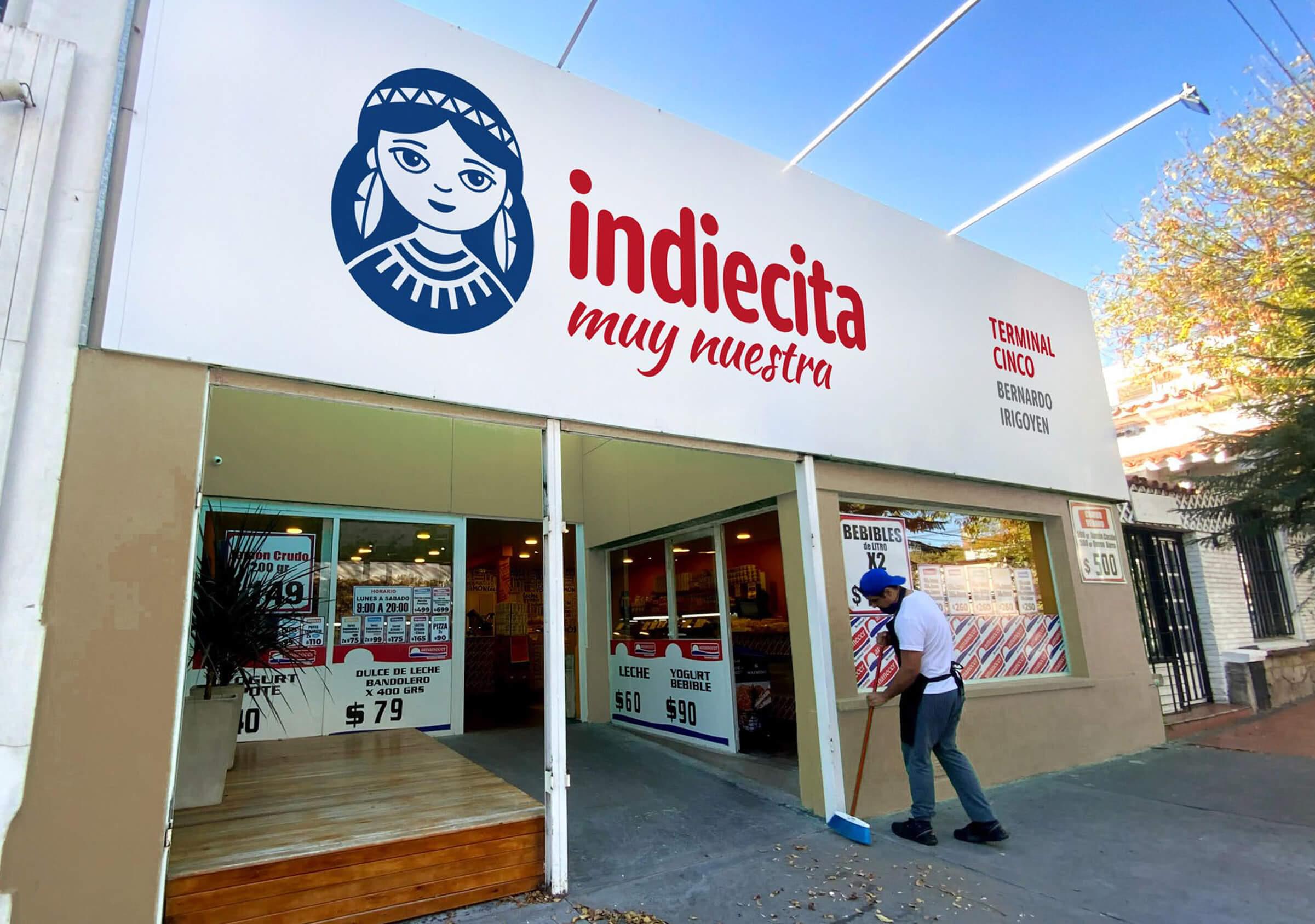 Branding-Indiecita-Aplicación-Fachada local